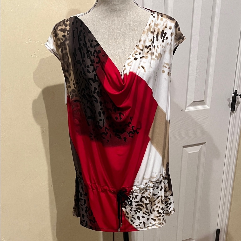 Calvin Klein Red and Brown Leopard Print Blouse